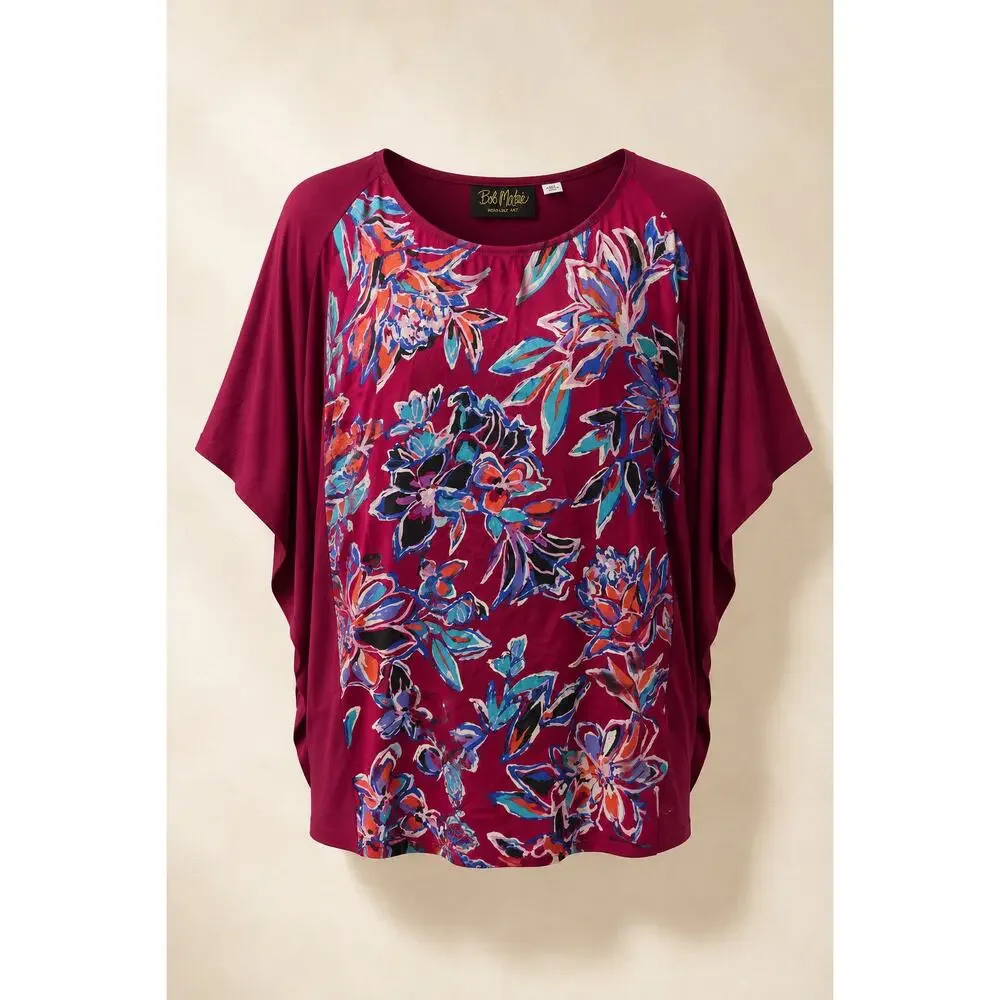 Bob Mackie Wearable Art Floral Dolman Tunic Top Size M